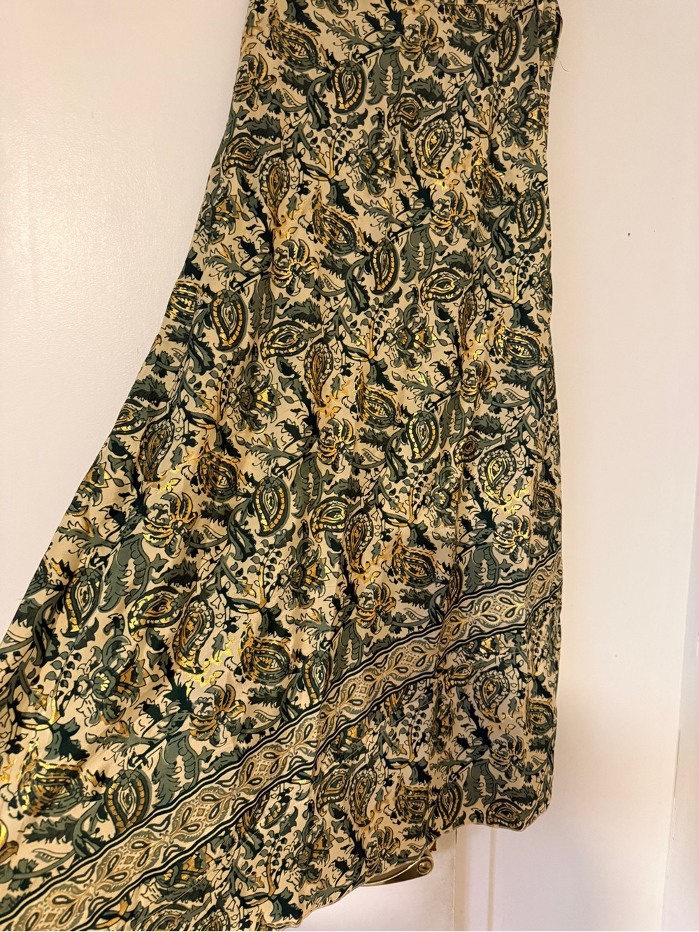Floral Paisley Silk Maxi Skirt in Cream and Green( New)